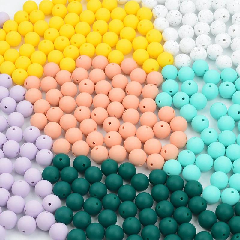 LOFCA 12mm 100 pièces perles de Silicone anneau de dentition rond bébé collier d'allaitement attache