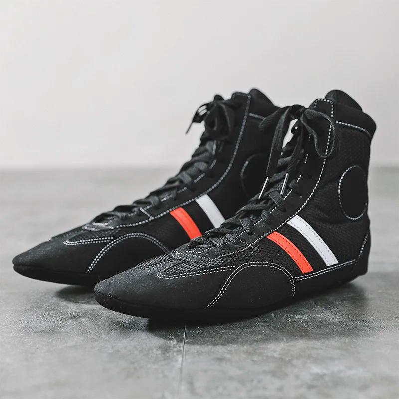 Chaussures de boxe professionnelles en cuir à fond souple, chaussures Worcestershire Ling d'intérieu
