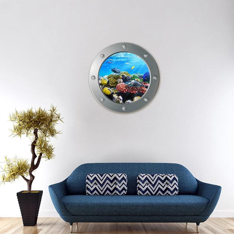 Autocollants muraux d'animaux de fond marin, hublot sous la mer, 3D, chambres d'enfants, décoration