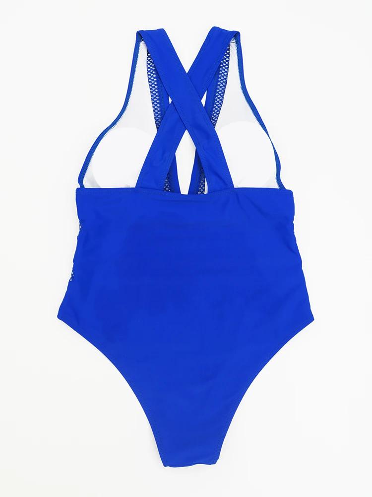 2023 nouveau Sexy maille maillots de bain mosaïque femmes une pièce maillot de bain femme col en v p