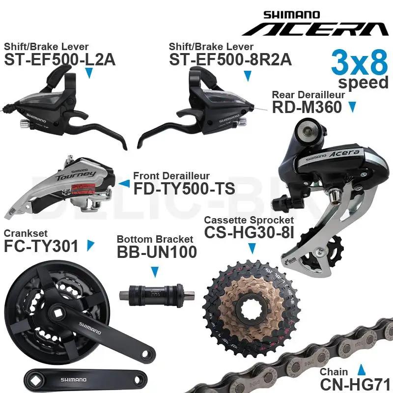 Groupe de vitesses WinterMANO ALTUS Acera 3x8 - Levier EF500, dérailleurs TY500, pédalier M360, cassette JOM