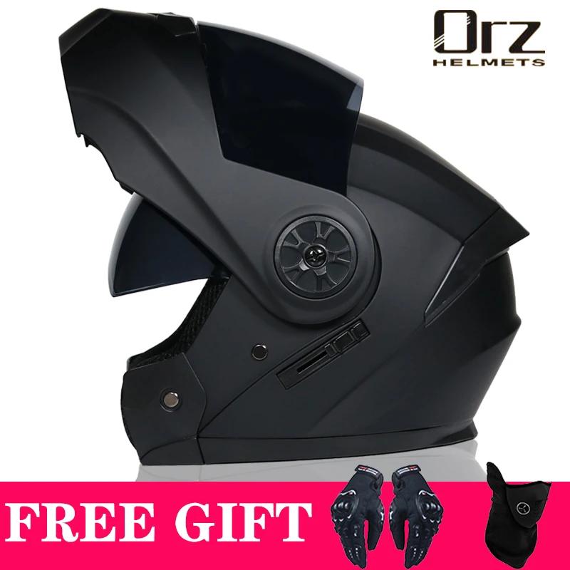 Casque de moto à rabat modulaire de sécurité approuvé DOT, Voyage Racing, double lentille, visière i