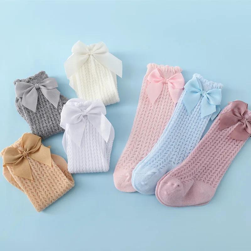 Lawadka bébé fille chaussettes enfant en bas âge bébé arc coton été maille bébé genou chaussettes no