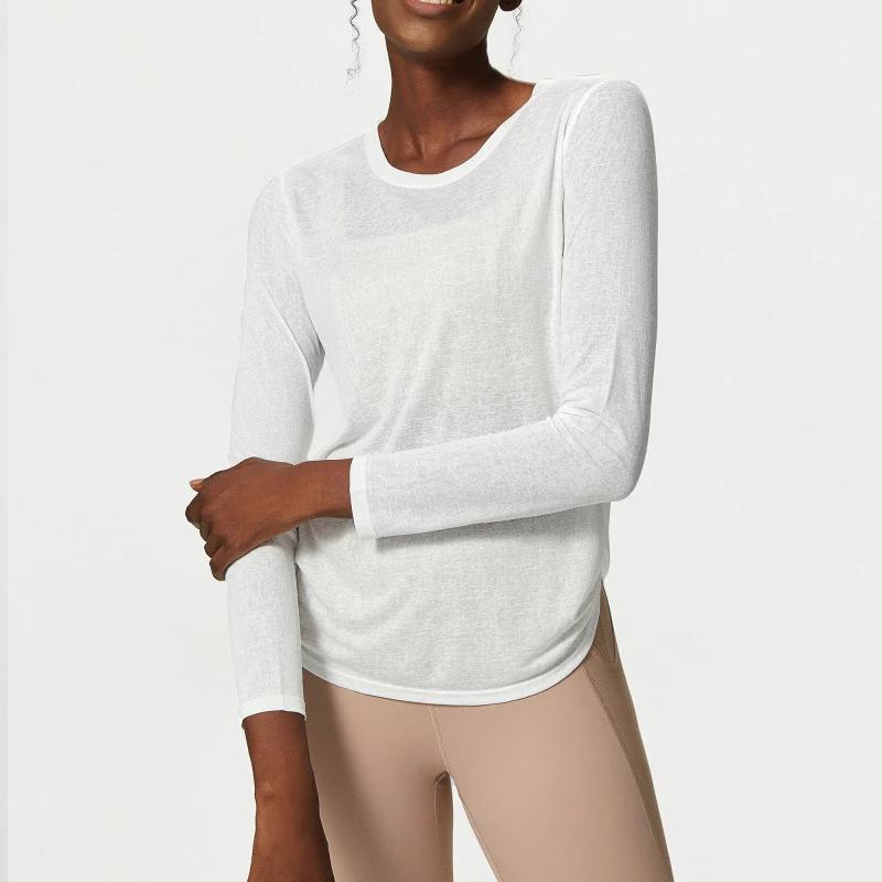 Chemise de Yoga à manches longues pour femmes, plissée sur le côté, ample, haut de gymnastique, resp