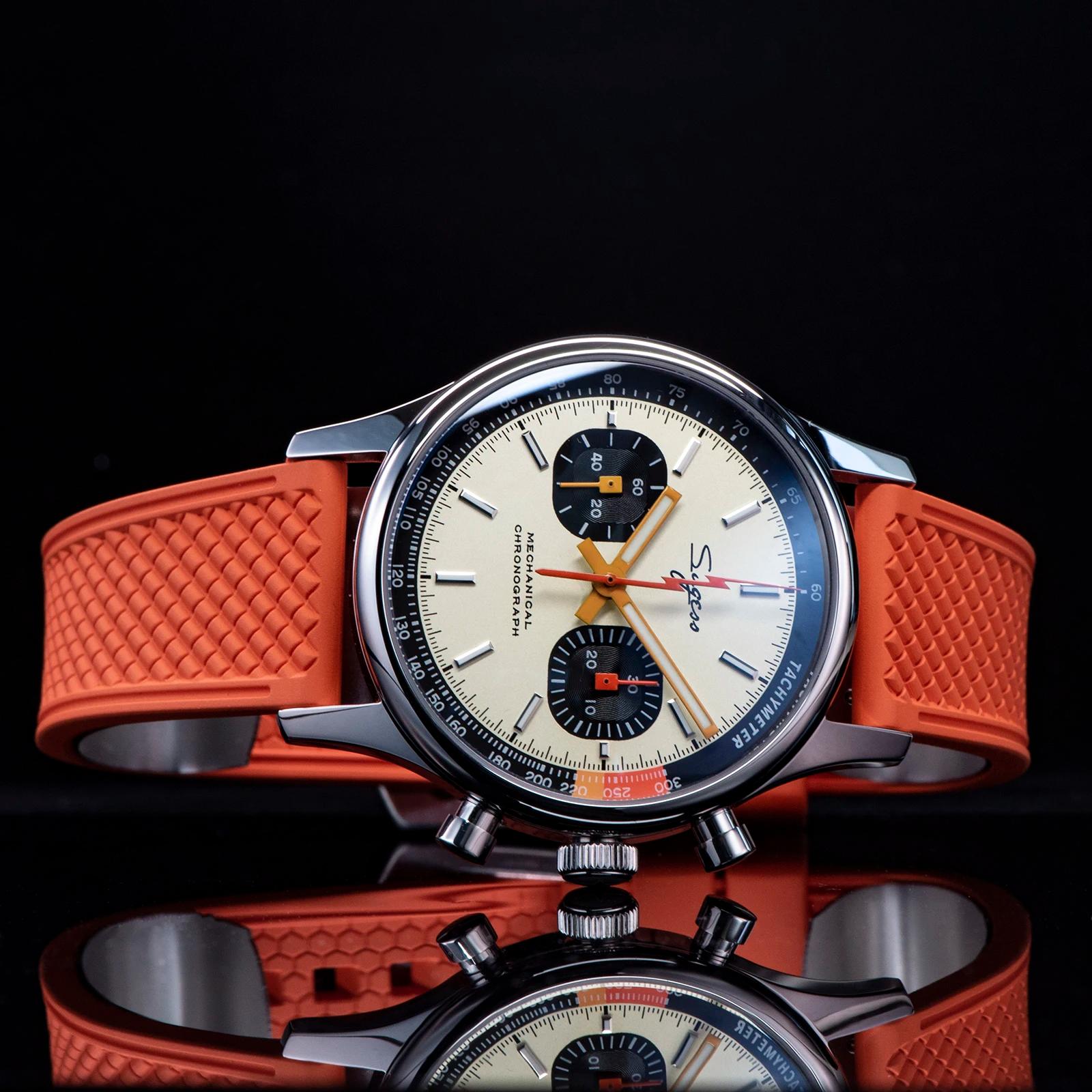 Sugess montre pilote ST19 mouvement d'origine montre-bracelet à col de cygne chronographe mécanique