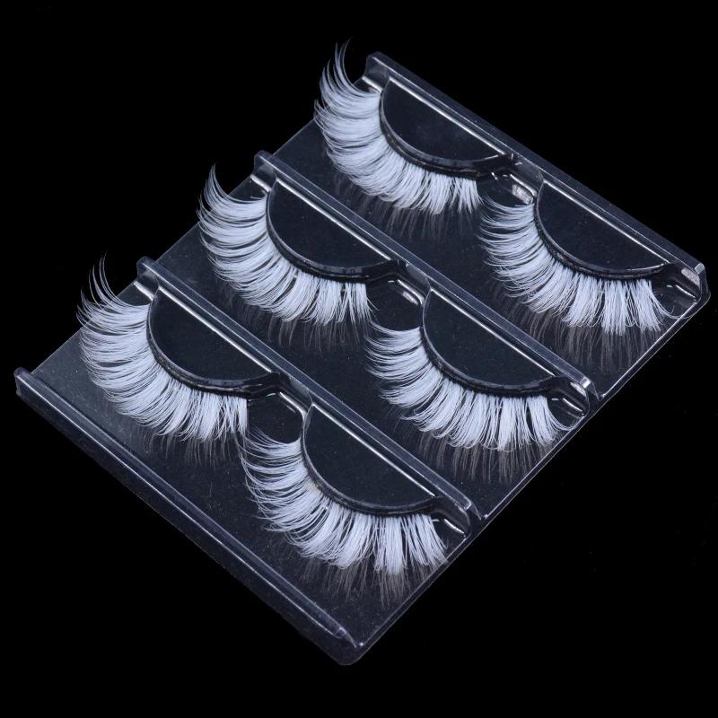 3 paires de faux cils blancs en dentelle moelleuse, colorés, en soie végétalienne, pour poupée, Cosp