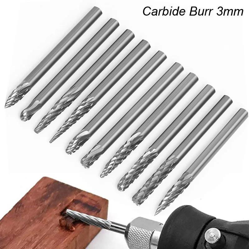 Fraises en carbure monobloc pour dessin à tige de 3mm 1/8, pour outil Dremel, fraise, outil rotatif,