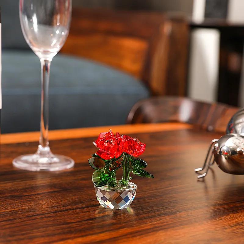 Figurines de roses en cristal, cadeau de saint-valentin pour elle, ornement de rêve en verre, presse