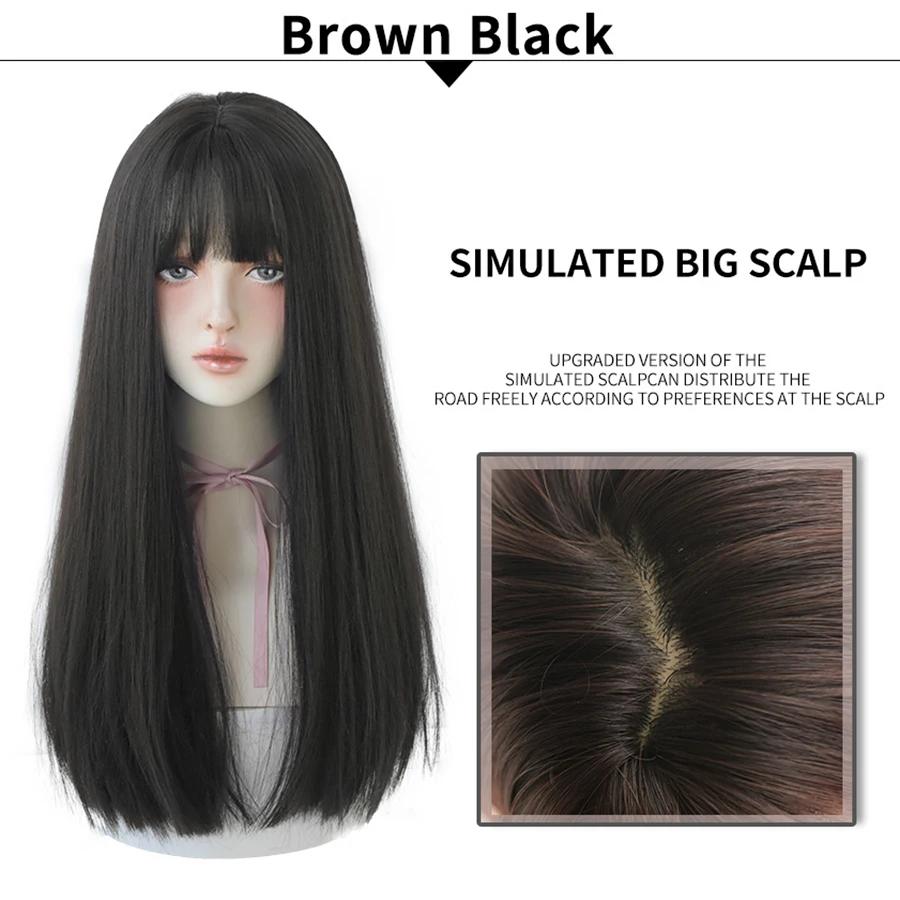 7JHHWIGS – perruques synthétiques longues et lisses marron clair avec frange pour femmes, résistante