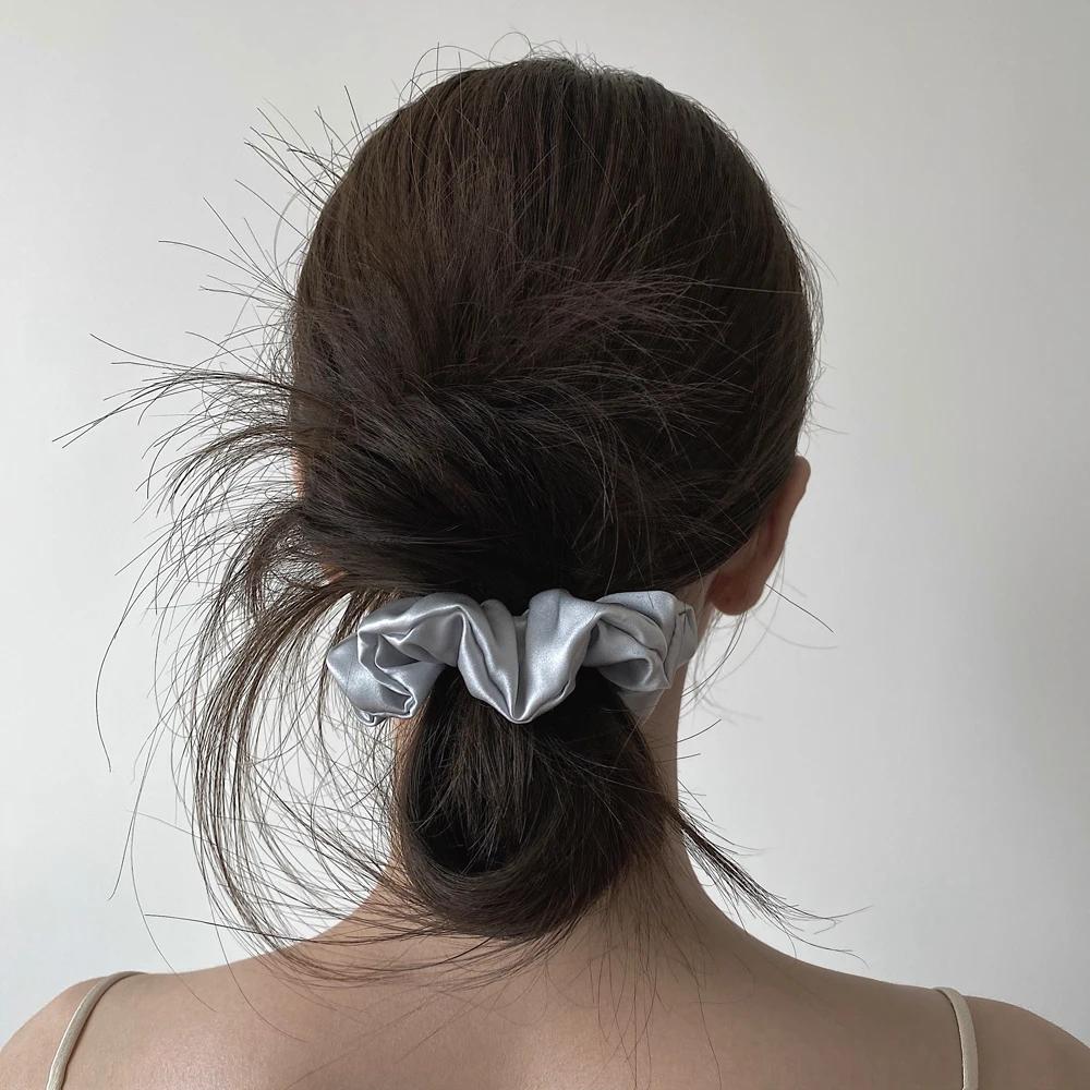 Grands chouchous en soie de mûrier Pure 100%, bandes en caoutchouc, attaches pour cheveux, élastique