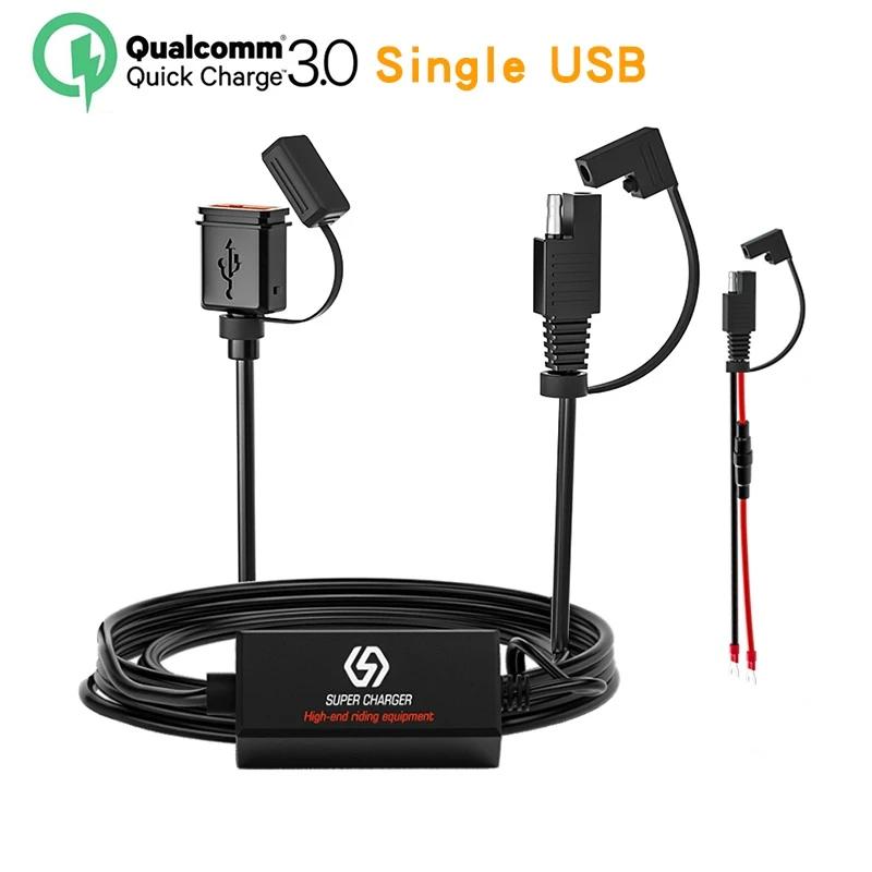 Chargeur rapide USB pour moto étanche, 18W, chargeur SAE vers USB, 12-24V, QC3.0, charge rapide 3.0,