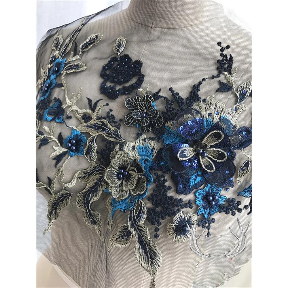 Patchs en tissu brodés de fleurs 3D, perles et dentelle pour sacs, costumes de scène, décoration, co