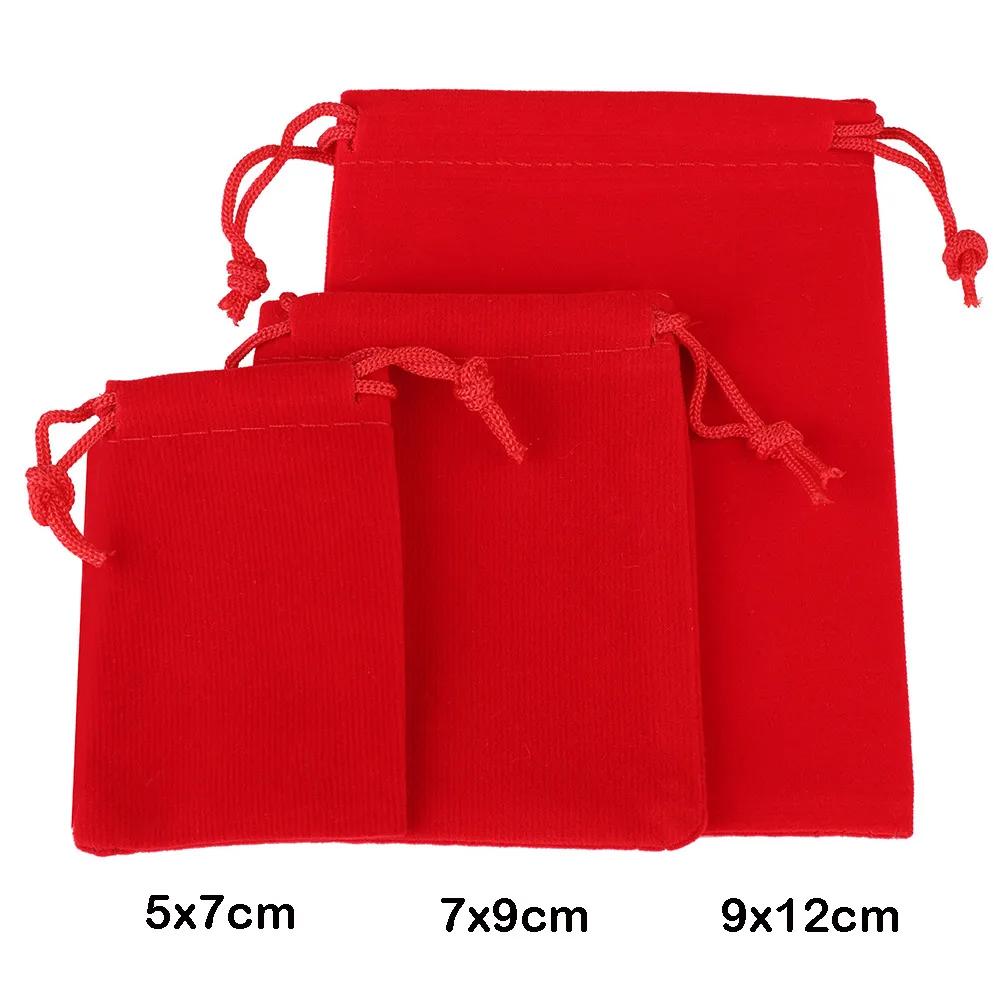 Sac cadeau en velours avec bord de couleur dorée, 25/50 pièces/lot, 5x7 7x9 9x12cm, sac d'emballage
