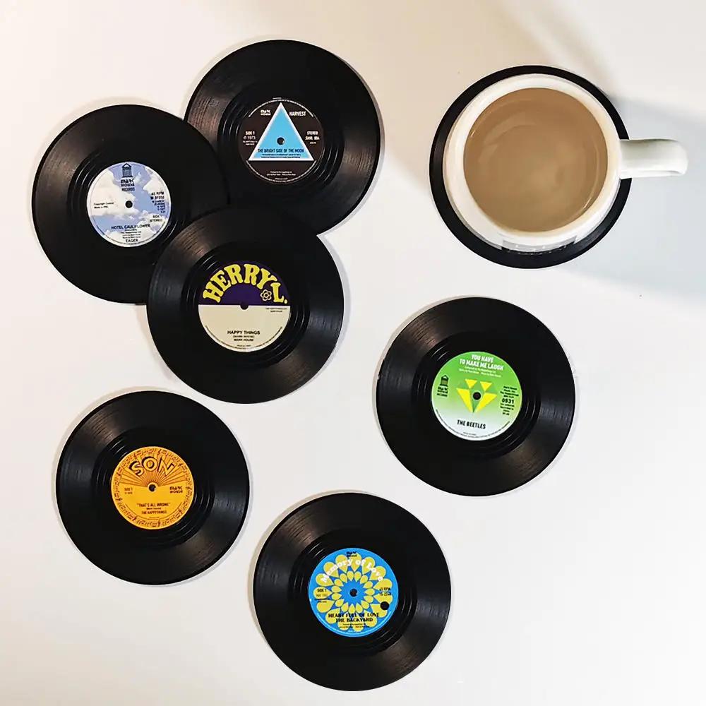 Ensemble de 6 sous-verres en vinyle pour boissons, sous-verres de musique avec support pour lecteur