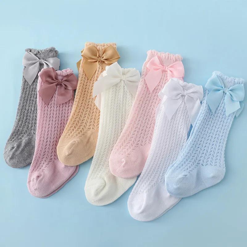 Lawadka bébé fille chaussettes enfant en bas âge bébé arc coton été maille bébé genou chaussettes no