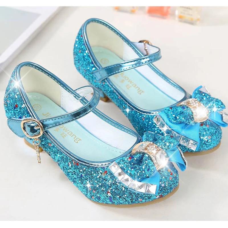 Chaussures en cuir à talons hauts pour filles, chaussures de princesse pour enfants, fleur, paillett