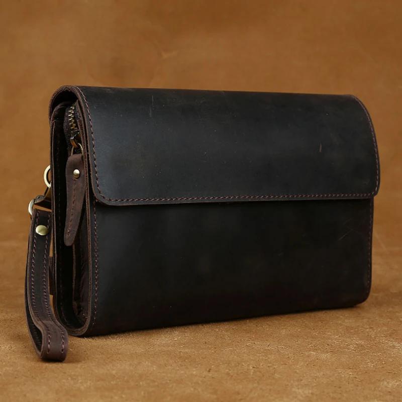 Grand portefeuille en cuir véritable pour homme, pocommuniste de jour, sac à main de style vintage,