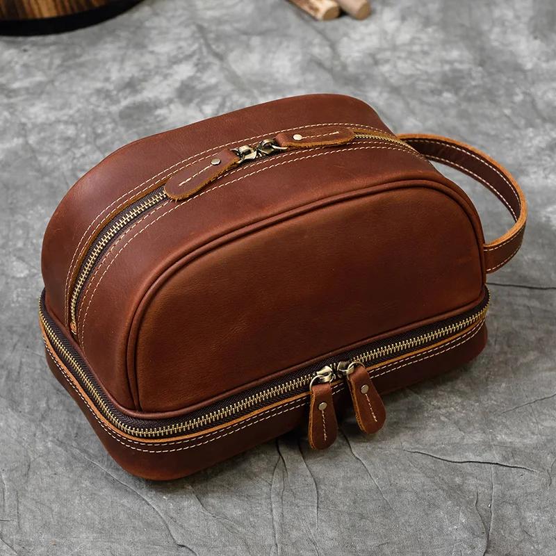 Petit sac de voyage de bonne qualité, portefeuille de voyage en cuir Crazy Horse, sac de rangement,