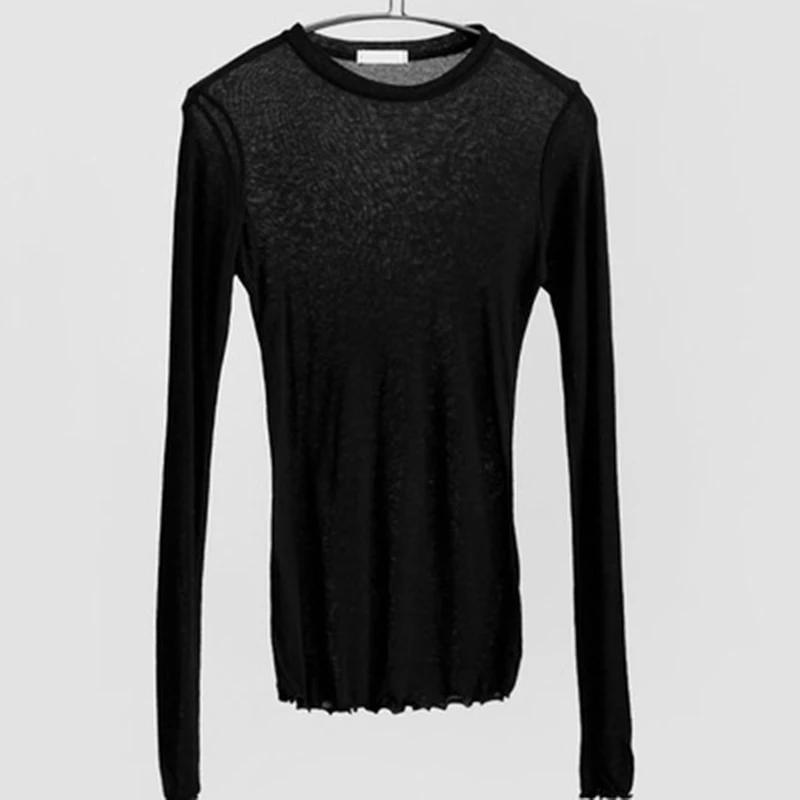 T-shirt uni à manches longues pour femmes, de haute qualité, élastique, basique, décontracté, Sexy,