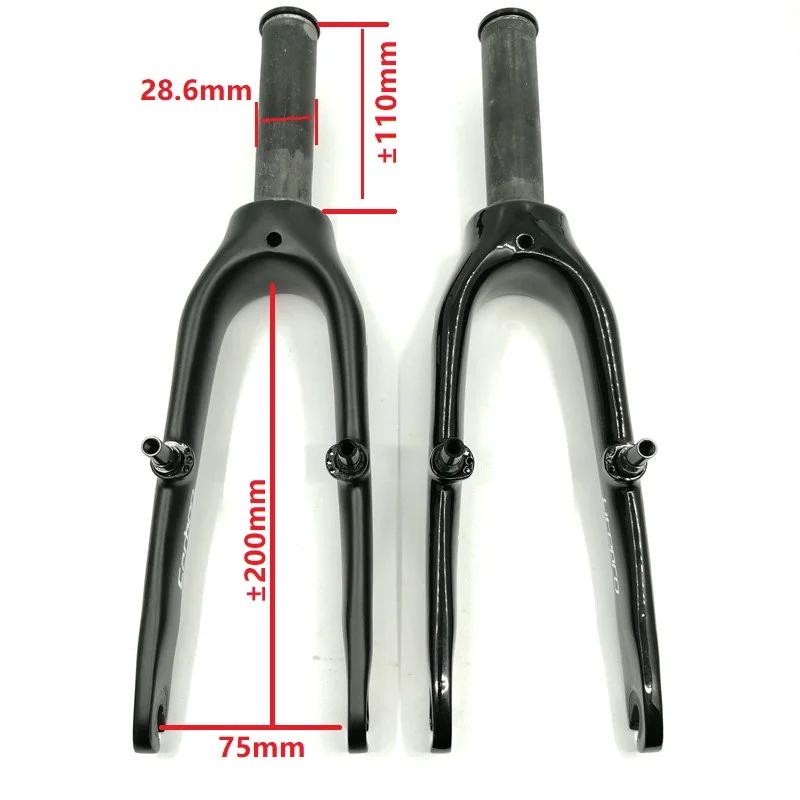 Fourche avant carbone 14 pouces LitePro pour vélo pliant ultraléger 74mm 412 K3 noir mat/brillant