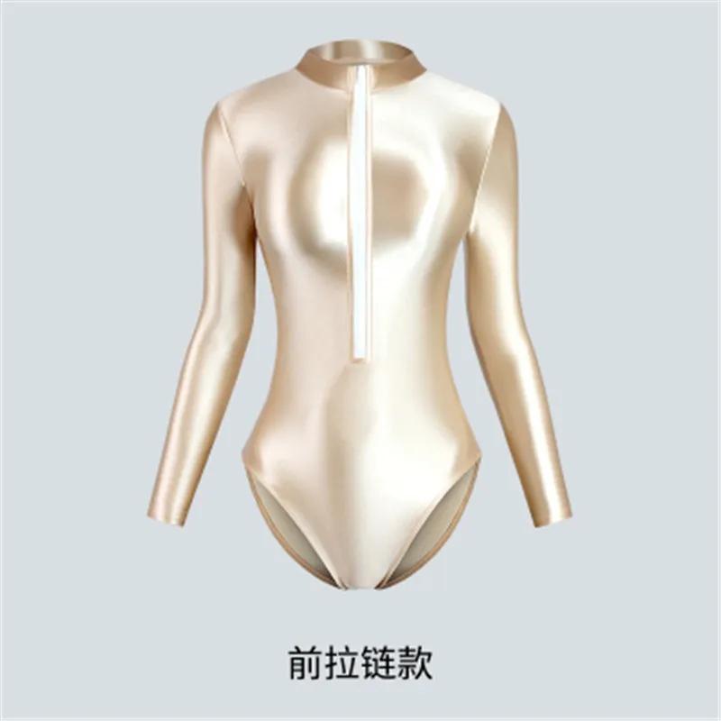 XClocKNYoung Maillot de bain femme sexy moulant brillant effet satiné, coupe haute, manches longues,