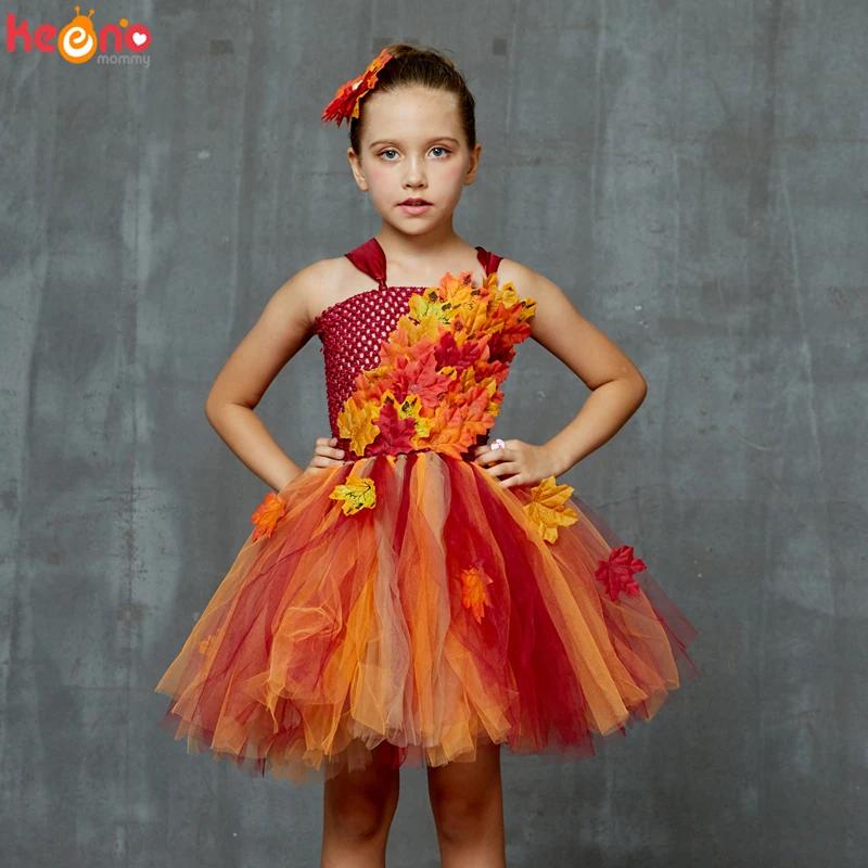 Robe Tutu d'automne pour filles, déguisement de feuilles d'érable pour enfants, Costume fantaisie d'