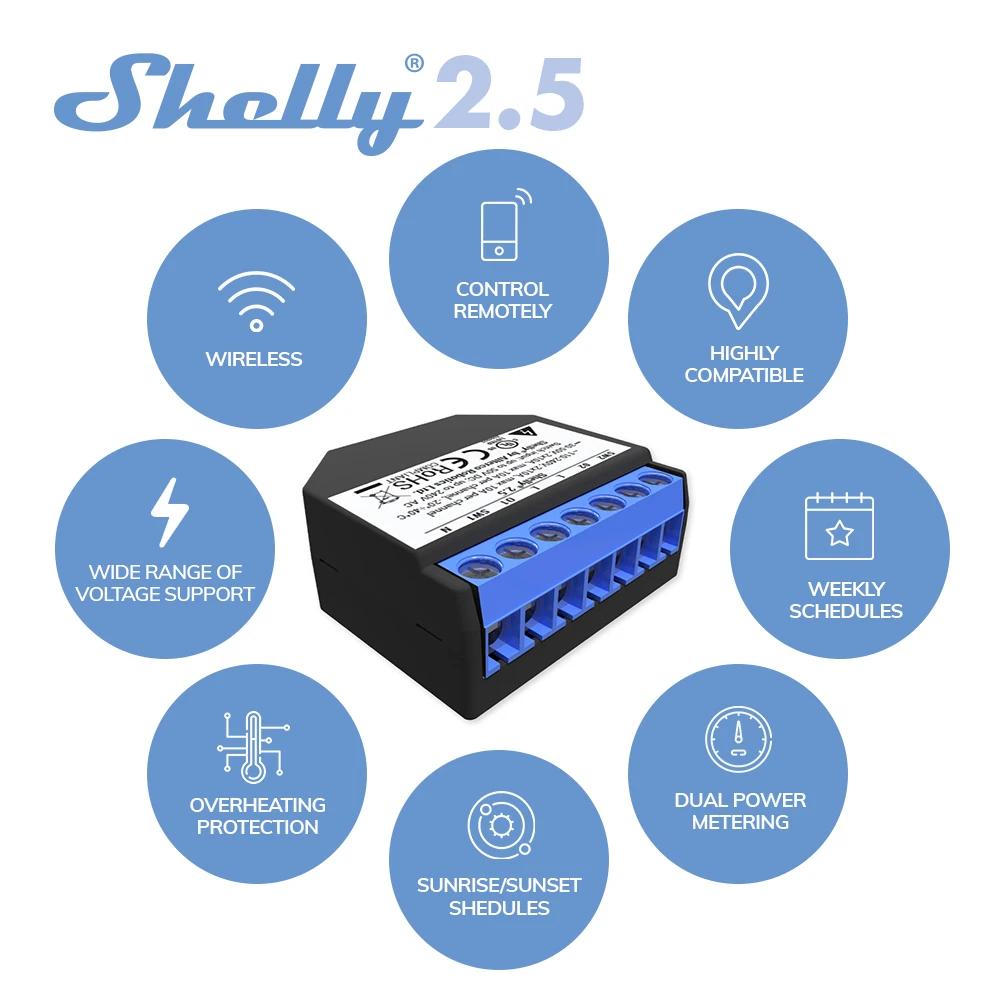 Shelly 2.5 maison intelligente Double relais WiFi interrupteur volet roulant Open Source sans fil po
