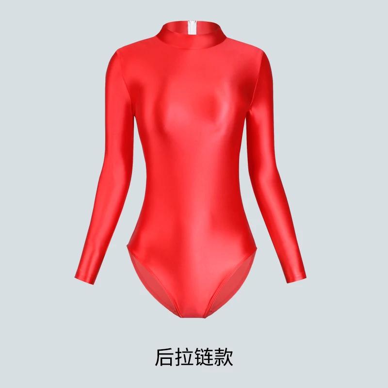XClocKNYoung Maillot de bain femme sexy moulant brillant effet satiné, coupe haute, manches longues,