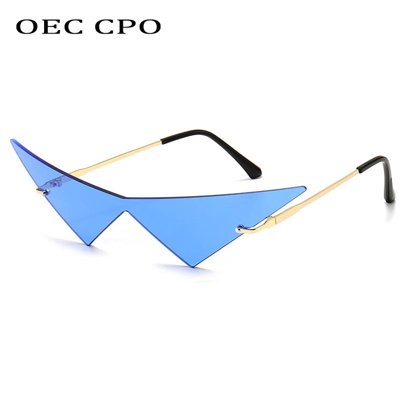 OEC CPO surdimensionné oeil de chat sans monture lunettes de soleil femmes mode une pièce lentille l