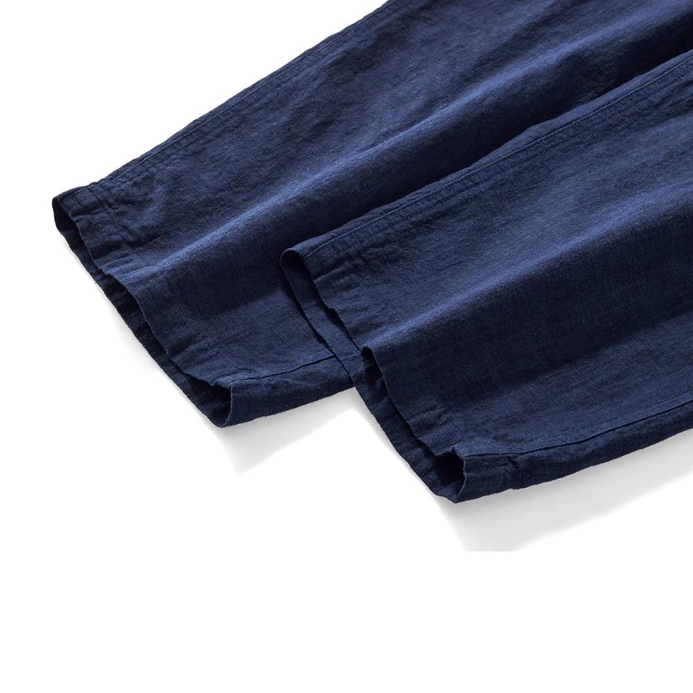 Pantalon cargo indigo rétro japonais pour homme, pantalon multi-poches, jambe large, coton, lin, déc