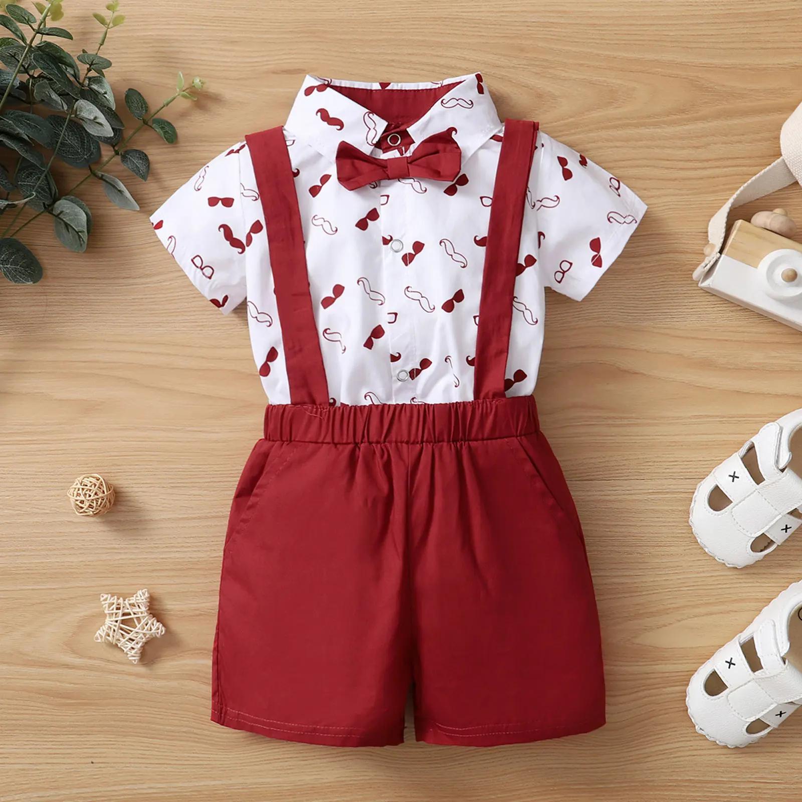 Ensemble de vêtements pour bébés garçons, chemise à manches courtes et col à revers + Short à bretel