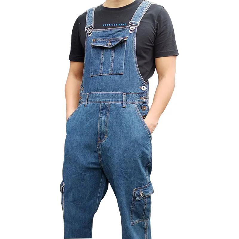 Combinaison Salopette pour Homme, Grande Taille, Bretelles Droites, Jean Bleu avec 7 Poches