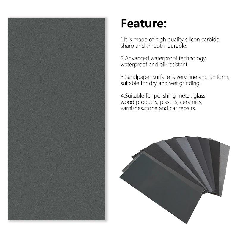 XCAN papier de verre sec et humide 12 pièces papier de verre étanche grain 1000-5000 9x3.6 pouces po