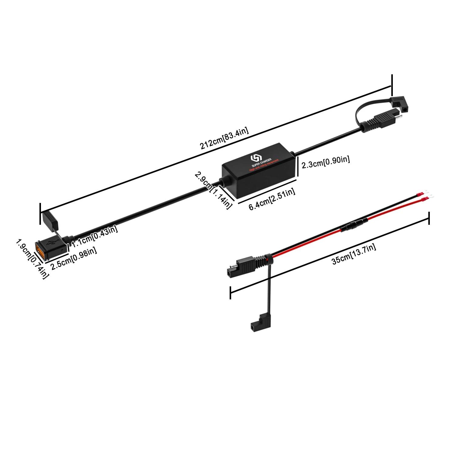 Chargeur rapide USB pour moto étanche, 18W, chargeur SAE vers USB, 12-24V, QC3.0, charge rapide 3.0,