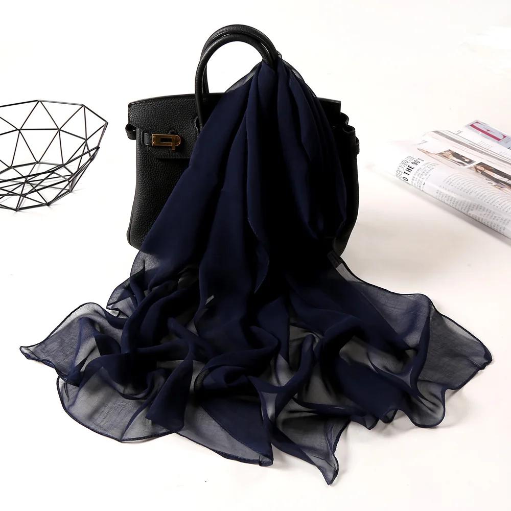 Foulard en mousseline de soie Georgette pour femmes, dégradé de couleur unie, Bandana élégant, Long