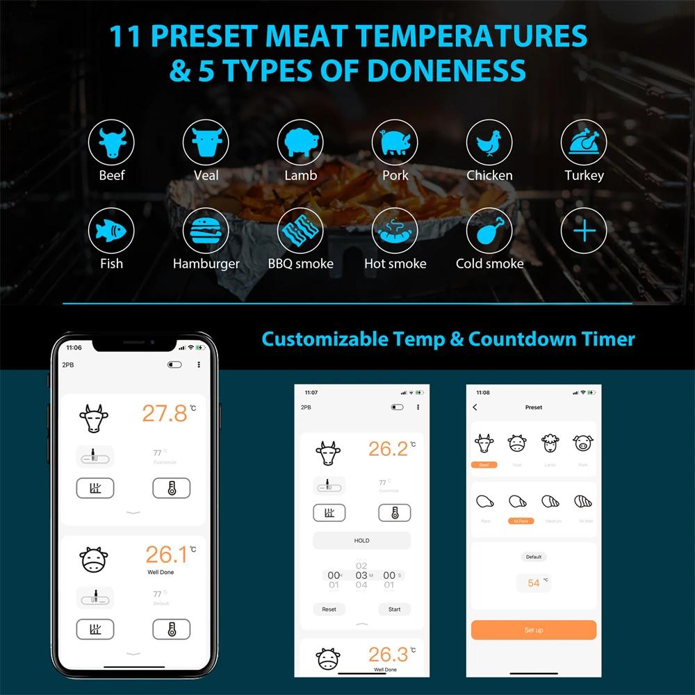 INKBIRD thermomètre à viande numérique avec 2 sondes externes affichage rétro-éclairé IHT-2PB lectur