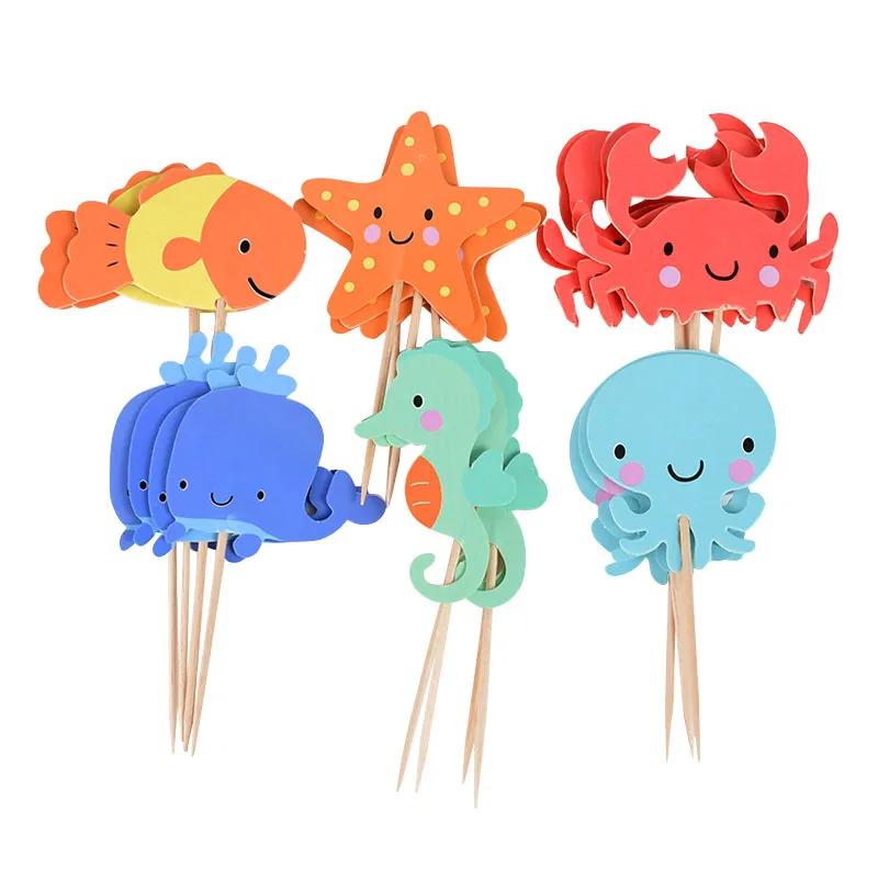 Décorations de Cupcake sous la mer, 24 pièces, drapeaux de fête sous la mer, thème sirène, fête prén