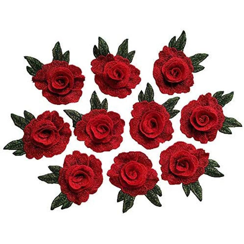 Patchs de vêtements brodés de fleurs rouges, 3 pièces, sacs de mariage en tissu, décoration de ridea