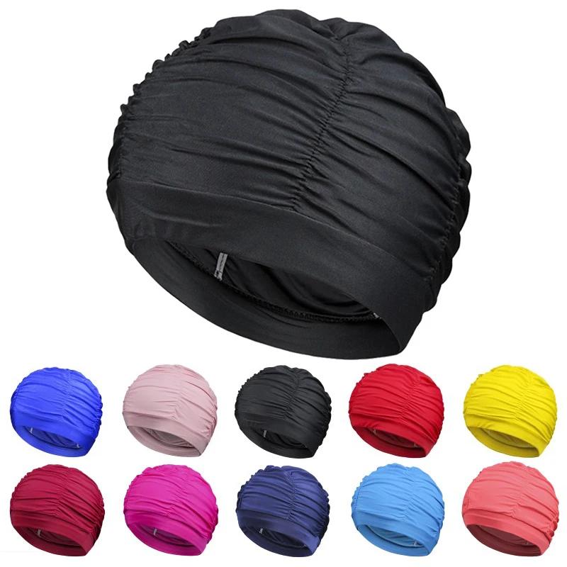 Nouveau couleur unie cheveux longs femmes hommes piscine bord de mer Sports nautiques élastique plis