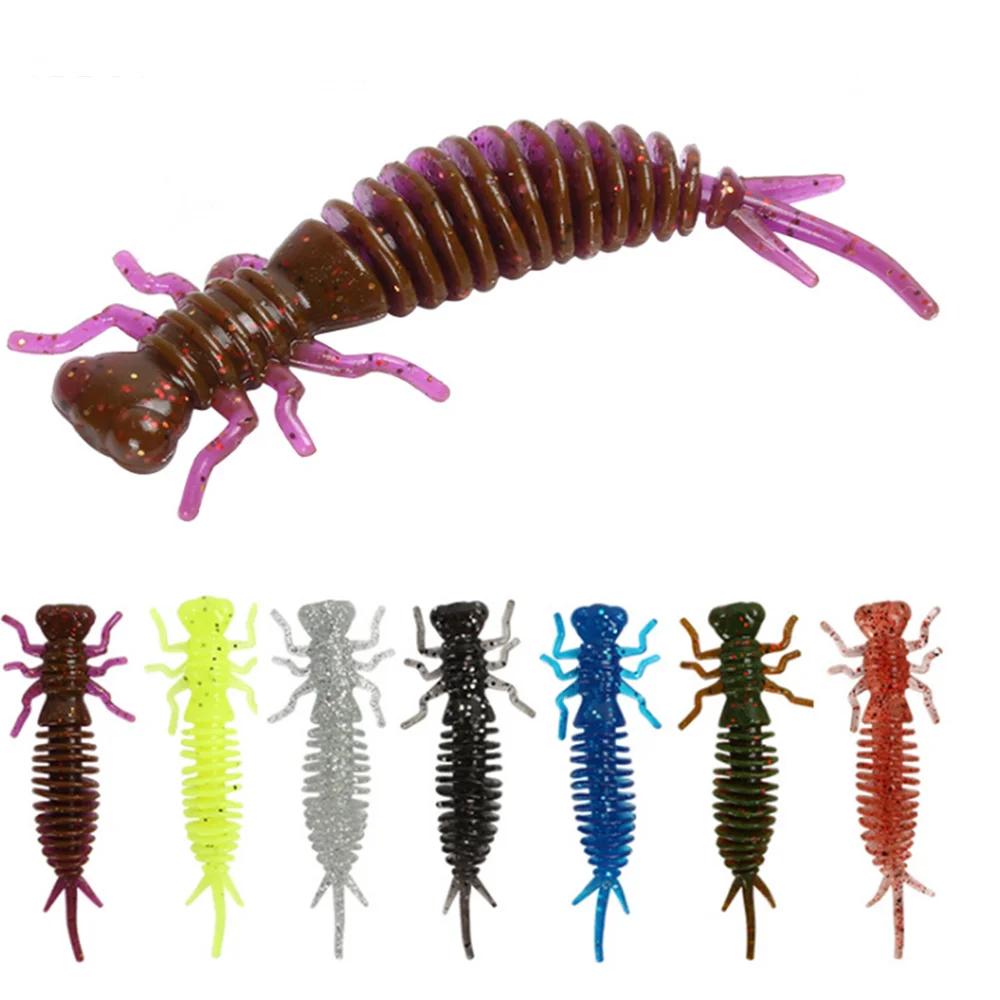 Lot de 10 leurres souples en forme de larve, appâts artificiels en silicone de 5.5cm/7.5cm/10cm, mat