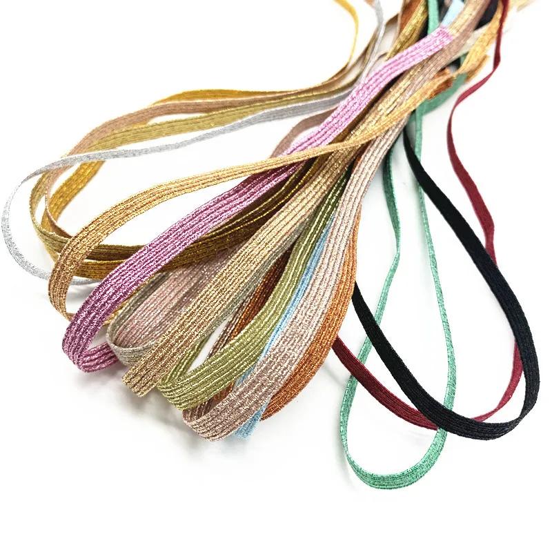 Ruban élastique en Spandex avec fil doré, 2/5yards/Lot, 6mm, paillettes, pour garniture, tissu à cou