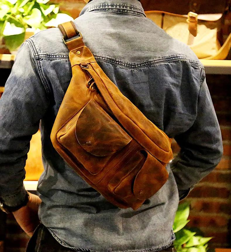 MAHEU-Grand sac de poitrine en cuir véritable pour hommes, sacs à bandoulière, sacs à bandoulière, s