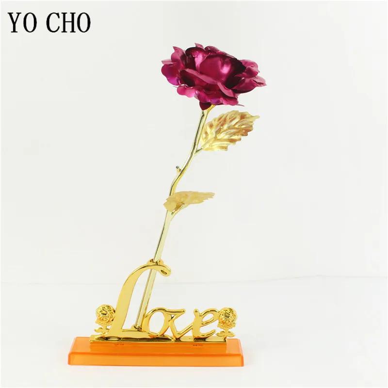 Rose éternelle galaxie colorée fleurs artificielles 24K feuille d'or fleur amour Base boîte évasée p