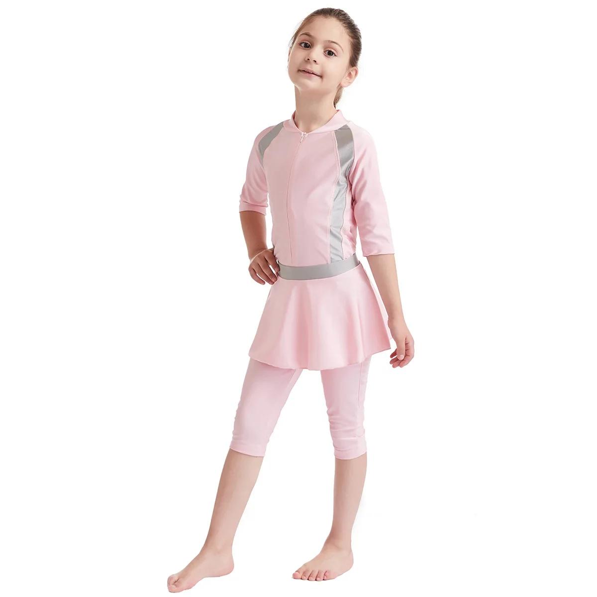 Maillot de bain musulman pour filles, ensemble jupe et bonnet, 3 pièces, modeste, tenue de plage ara