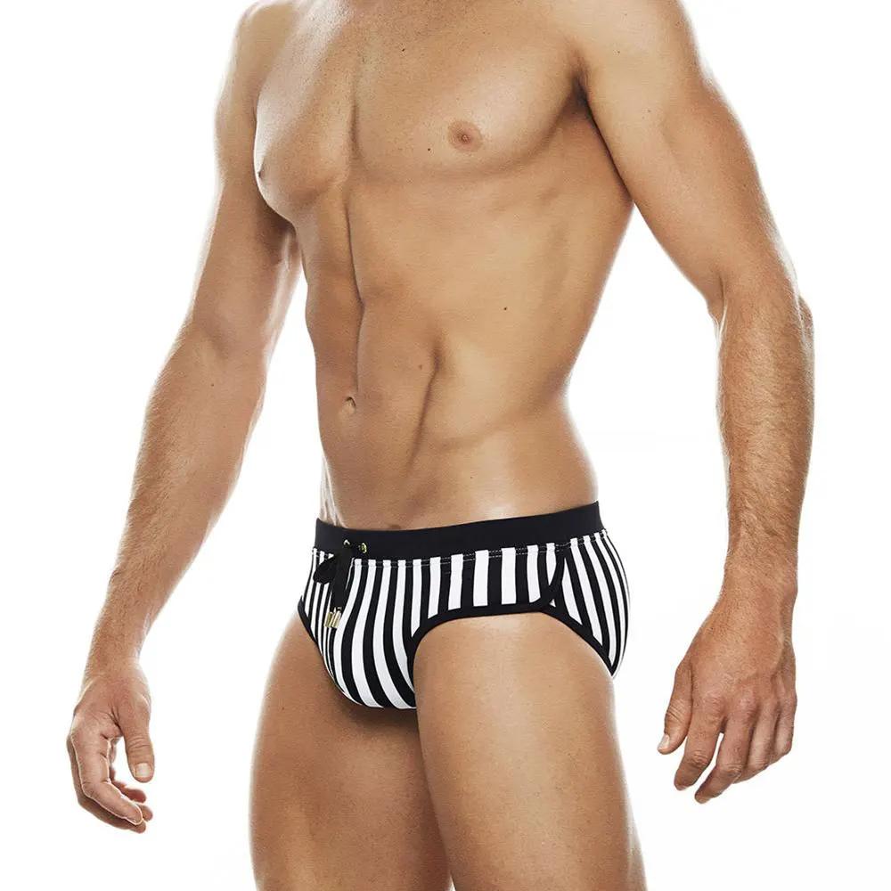 Slip de bain homme rembourré push-up - Maillot de natation sexy avec bandes noires - Surf et plage