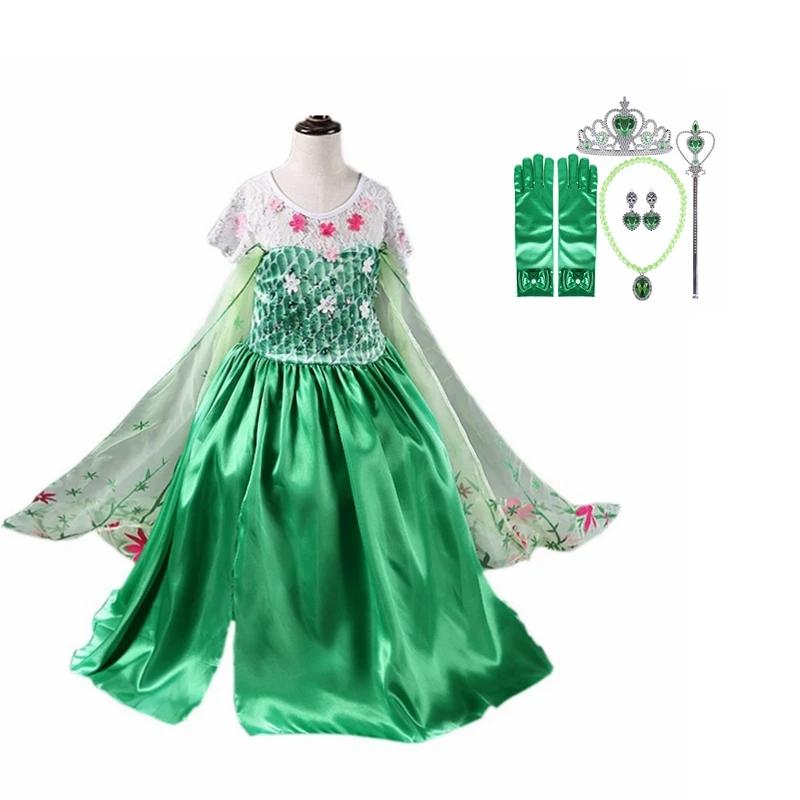 Robe de soirée princesse Elsa pour filles, tenue verte, costume d'anniversaire pour enfants de 3, 4,