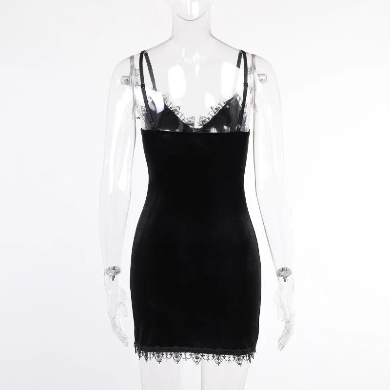 Mini robe noire croisée foncée, Vintage, Sexy, bretelles Spaghetti, taille haute, fente latérale, Go