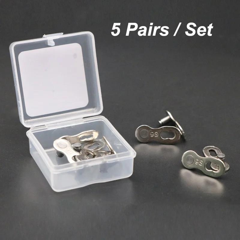 5 paires de joints de connecteur de maillon de chaîne de vélo, boutons magiques, maillons principaux