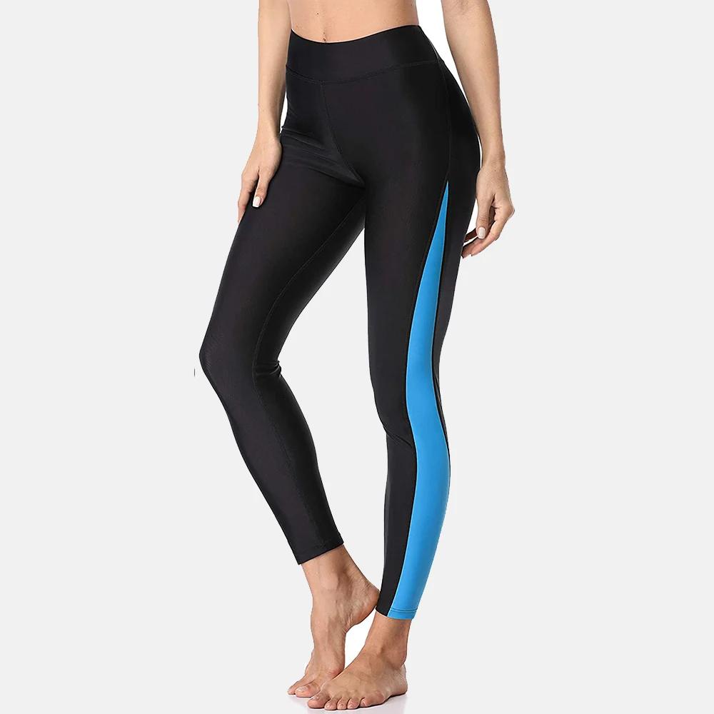Anfilia Pantalon de bain femme bloc de couleur pantalon de bain taille haute leggings de bain collan