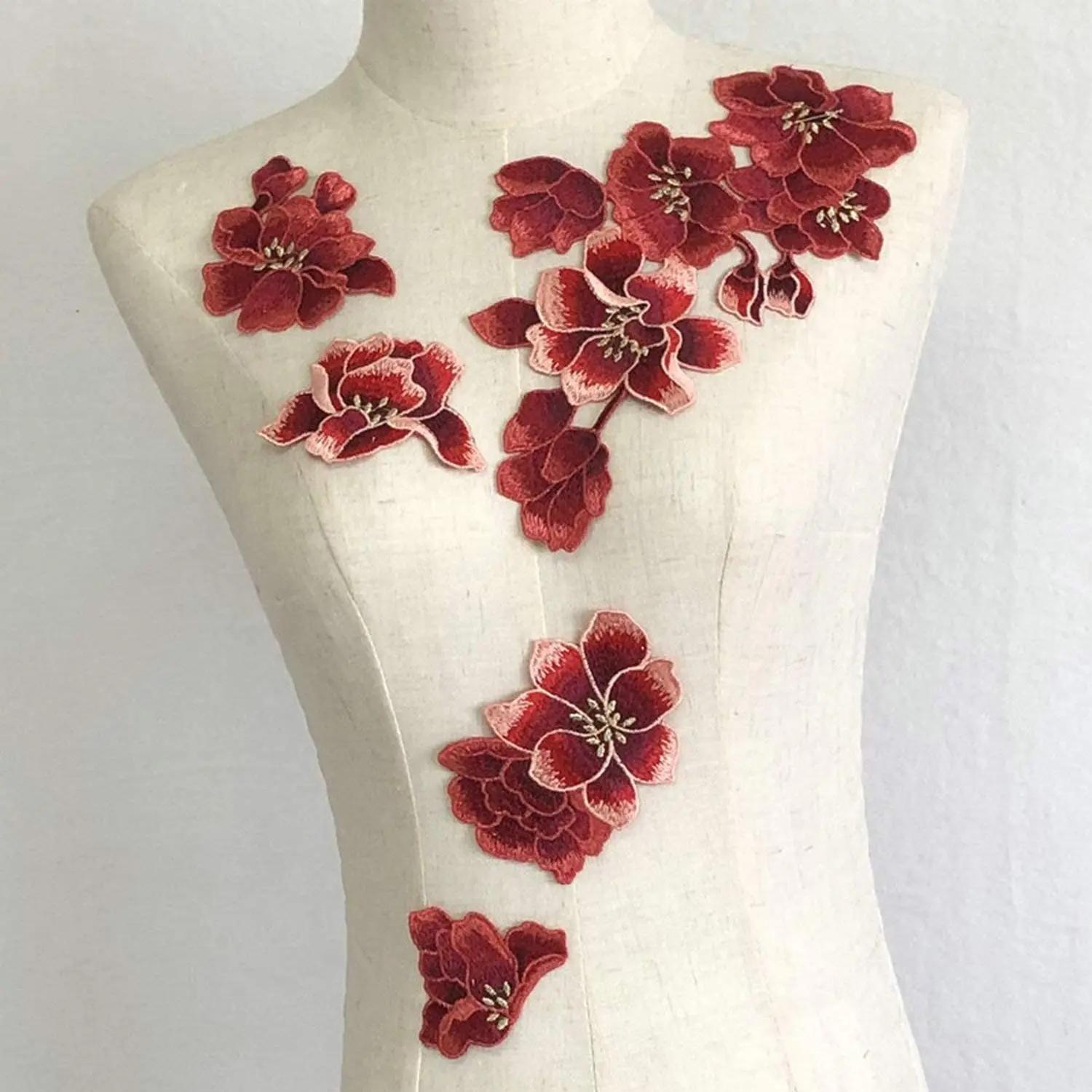 Patchs de broderie de fleurs de prunier rouge, autocollant en tissu pour vêtements, réparation de co